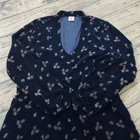 Cabi Decked Out Dress Navy Velvet Floral Midi Dress Style‎ #3875 Size XL - Picture 7 of 11